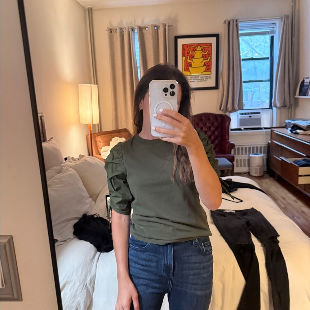 Frame Green Ruched Sleeve Top - Picture 5 of 5